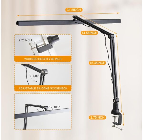 LED Desk Lamp,31.5inch Aluminum Alloy Brightest Reading Lamp with Clamp for Home Office,15W Table Light Timer and Dimmable with 3 Color Modes | EZ Auction