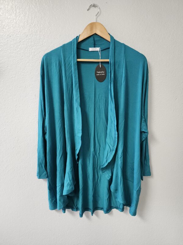 *** 2XL***Yekaty Women Cardigan 3/4 Sleeves Open Front Lightweight Cardigan Draped Ruffles Knit Cardigan | EZ Auction