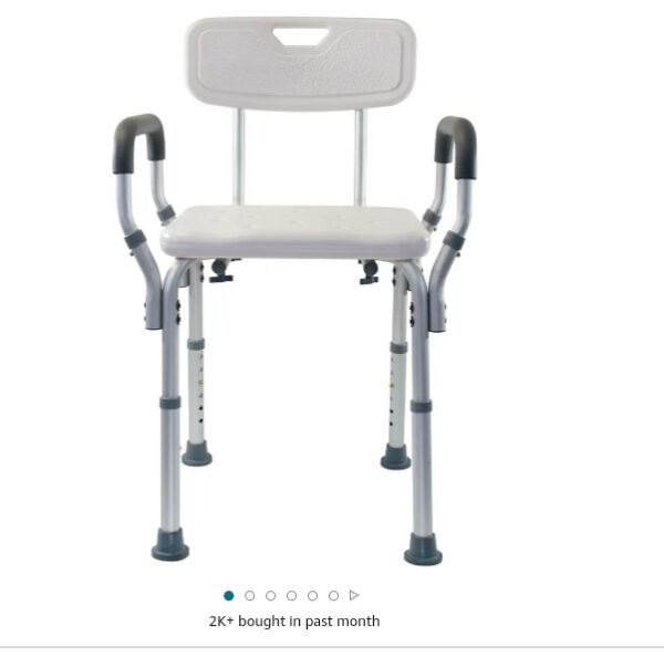 Essential Medical Supply Height Adjustable Shower and Bath Bench with Padded Arms, Contoured Back and Textured Shower Chair Seat | EZ Auction