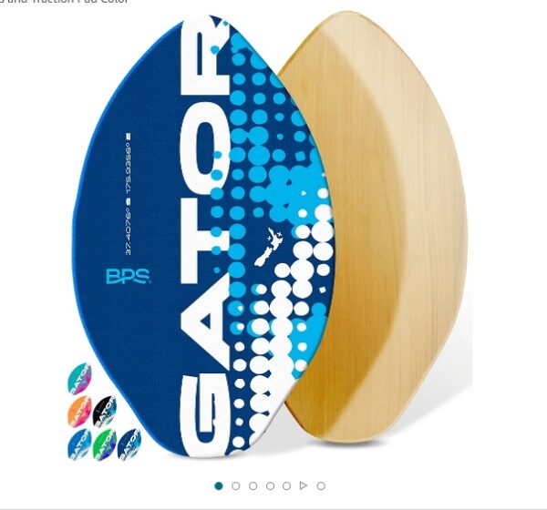 BPS New Zealand ‘Gator’ Skimboard with Colored EVA Grip Pad and High Gloss Clear Coat Wooden Skim Boards for Kids and Adults | Choose from 3 Sizes and Traction Pad Color | EZ Auction