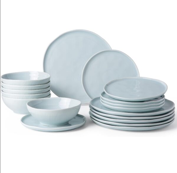 Ceramic Dinnerware Sets of 6,Porcelain Plates and Bowls Sets with Wavy Edge,Microwave & Dishwasher & Oven Safe,Light Weight & Scratch Resistant Dishes Sets-Light Blue(18pcs) | EZ Auction