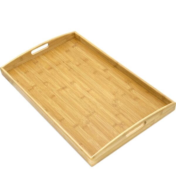 Bam & Boo Natural Bamboo Serving Tray Extra Large Rectangular with Handles for Food, Drinks, Storage, Decor, Vanity, Breakfast, Parties, Weddings, Picnics(23.6” x 15” x 2.35”, Natural) | EZ Auction