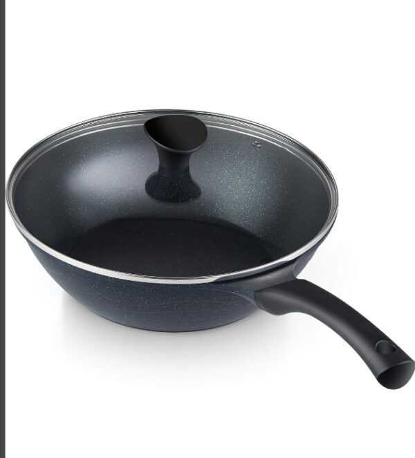 Cook N Home Nonstick Deep Frying Pan Saute Pan Skillet with Lid 11 Inch, Marble Wok Stir-Fry Pan Large Skillet Sauté Pan, Black | EZ Auction
