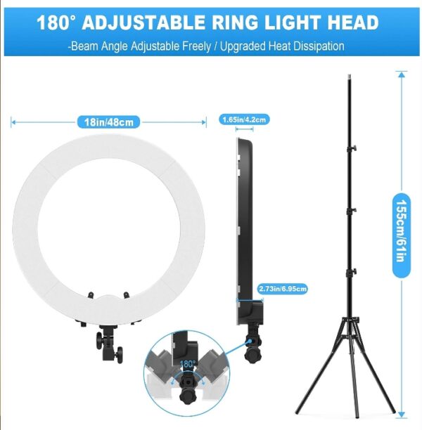 Ring Light with Stand and Phone Holder, IVISII 18 inch Ring light，55W 5500K LED Ring Light for Live Stream/Makeup/YouTube Video, Dimmable LED Beauty Selfie Ring light for TikTok Photography | EZ Auction