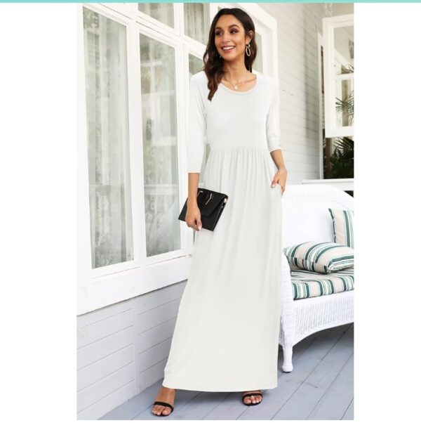 *** LARGE***WNEEDU Women's 3/4 Sleeve Casual Loose Long Maxi Dresses with Pocket | EZ Auction