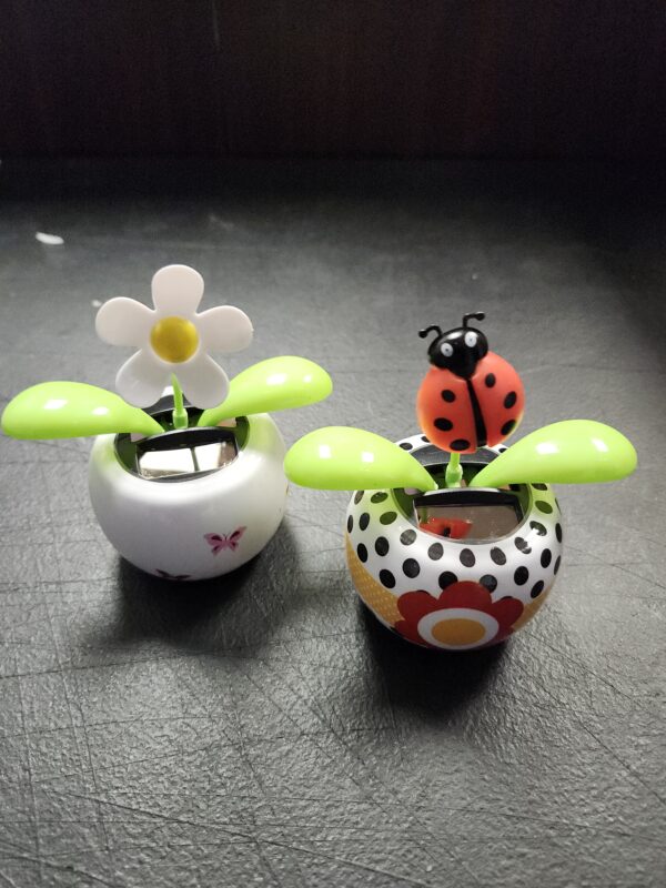 *** 2 MISSING REFER TO IMAGES*** 4 Solar Dancing Bee Toy Solar Powered Dancing Sun Flower in Colorful Pots Swinging Ladybug Shape Flip Flap Animated Bobblehead Dancer Window Rose Sun Catcher Car Dashboard Decor | EZ Auction