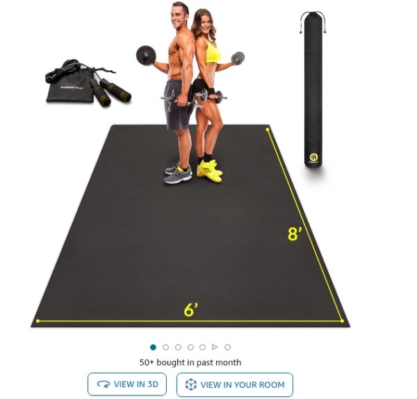 ActiveGear Large Exercise Mat 8 x 6 ft 7mm Thick Premium Ultra-Durable Non-Slip Rubber Workout Mat for Home Gym Flooring | Ideal for Cardio, Fitness, Plyo | Bonus Jump Rope and Storage Bag Included | EZ Auction