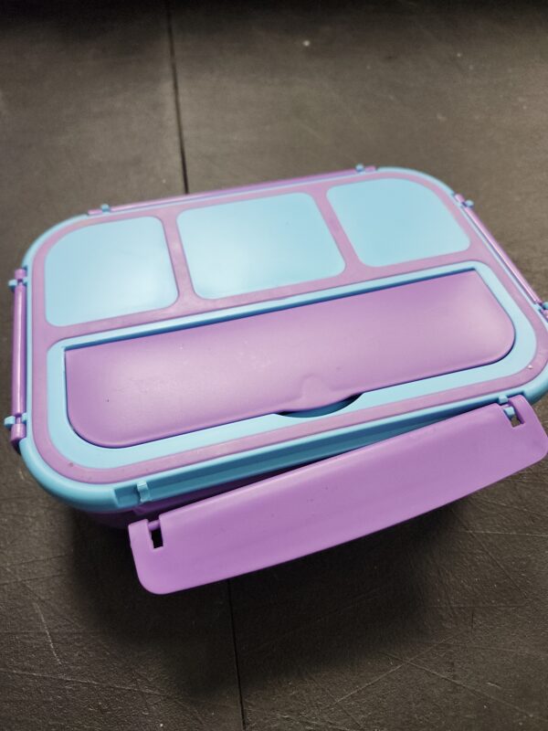 ***ONE BROKEN HOLDER***Bento Lunch Box with 4 Compartments, Sauce Container, Utensils, Food Picks and Muffin Cups for School - Purple | EZ Auction