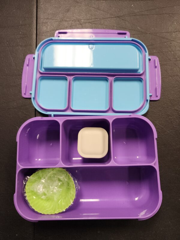 ***ONE BROKEN HOLDER***Bento Lunch Box with 4 Compartments, Sauce Container, Utensils, Food Picks and Muffin Cups for School - Purple | EZ Auction