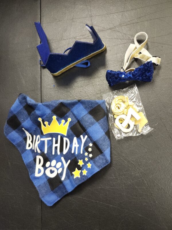 Dog Birthday Party Supplies, Boy Dog Birthday Bandana Set with Cute Dog Bow Tie, Crown Hat with Numbers for Small Medium Large Dogs, Blue Dog Birthday Outfit (Blue) | EZ Auction