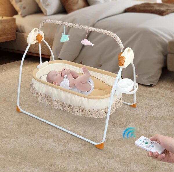 Foldable Baby Cradle Swing, Bluetooth Electric Auto-Swing Baby Cradle Crib, Adjustable 5 Speed Infant Rocking Chair Bed with Remote Control for 0-18 Months Newborn | EZ Auction