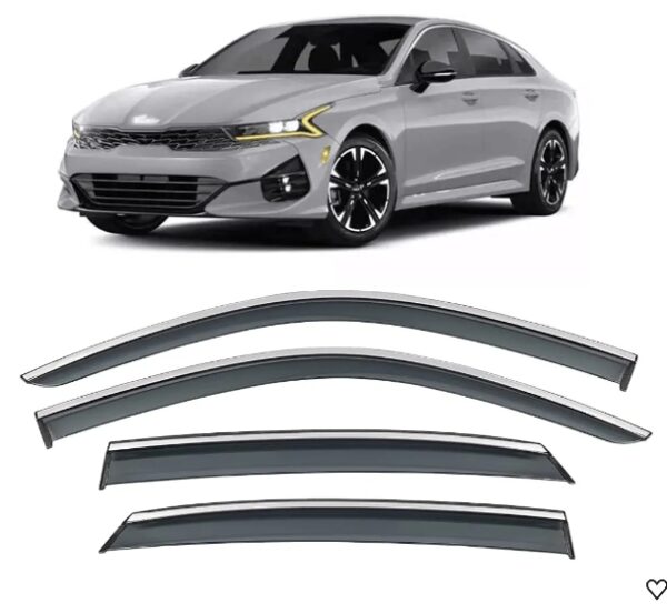 Compatible with Kia K5 K-5 GT line 2024-2021 2024 Accessories PC Tape on Window Deflector Rain Guard Window Visor Shield 304 Stainless Steel Trim Smoke Black | EZ Auction