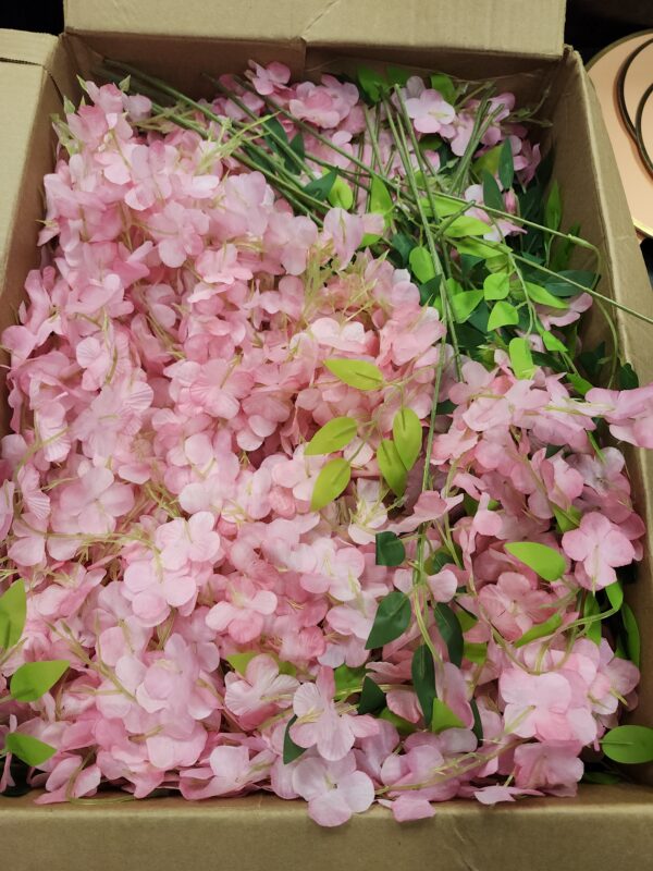 12 Pack Artificial Flowers Silk Wisteria Vine Ratta Hanging Flower (Deep Pink) | EZ Auction