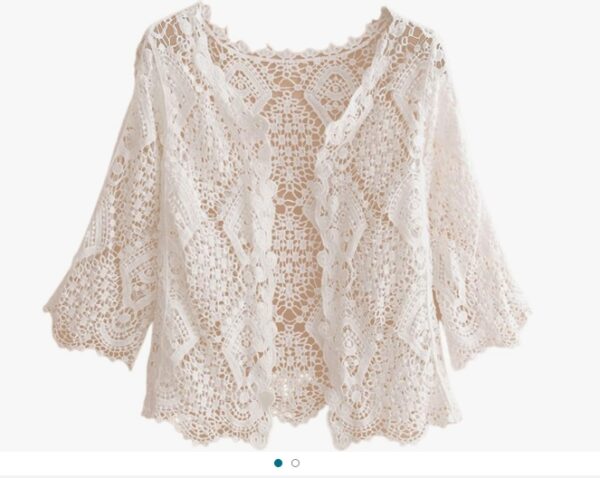 SIZE S* Women’s 3/4 Sleeve Open Front Crochet Knitted Lace Shrug Summer Boho Hollow Cropped Cardigan | EZ Auction