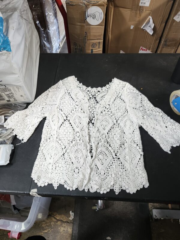 SIZE S* Women’s 3/4 Sleeve Open Front Crochet Knitted Lace Shrug Summer Boho Hollow Cropped Cardigan | EZ Auction