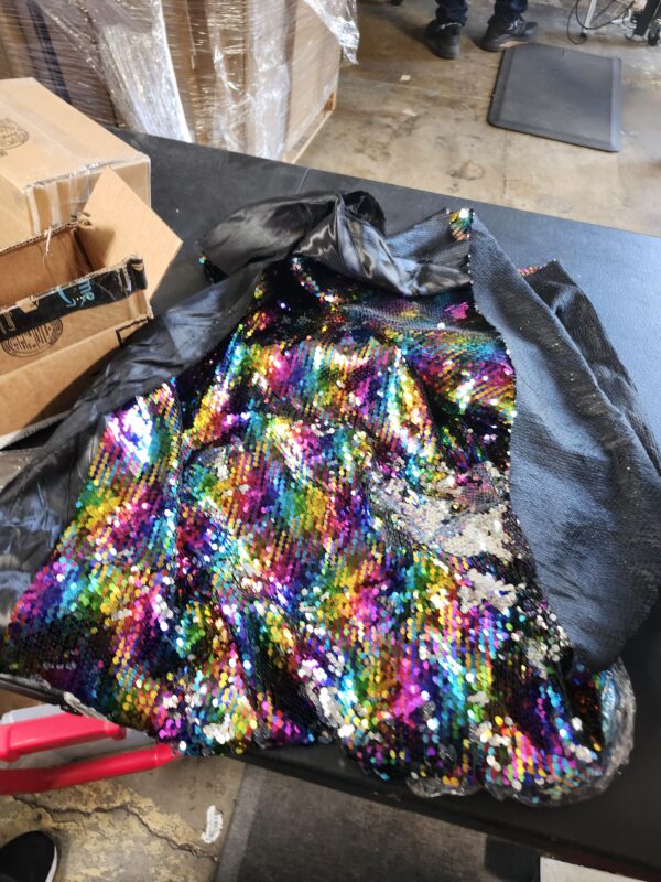 Mermaid Sequin Fabric Shimmer Reversible Sequin Fabric, Wall Flip Sequin Fabric Mesh Glitter Fabric for Sewing DIY Graffiti Wedding Half of Yard - Two Tone Rainbow & Silver | EZ Auction
