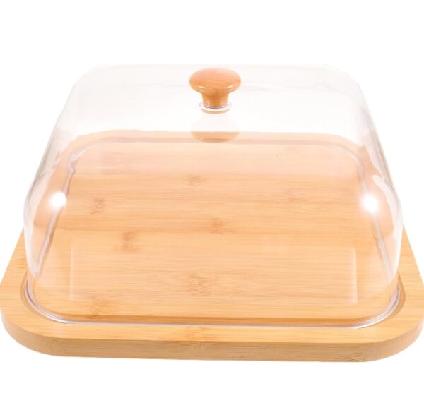 Wood Cake Stand with Dome Square Cake Serving Tray with Acrylic Lid Dessert Display Server Charcuterie Cheese Board for Birthday Wedding | EZ Auction