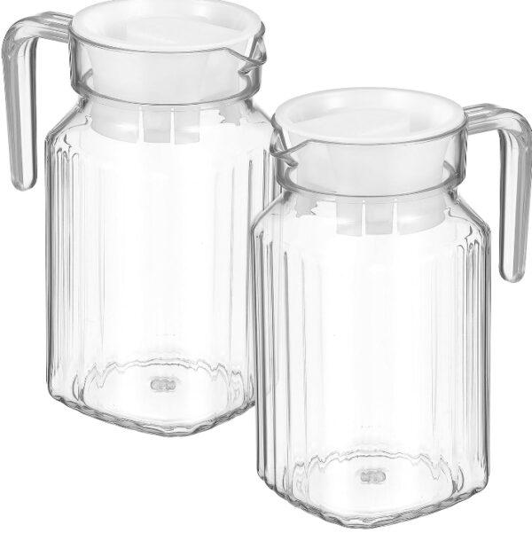 SEWACC 2 Pcs pot cold water bottle beverage kettle 21oz/600mL glass pitcher with lid covered pitchers iced tea pitcher fridge jug water jar clear cutlery pitcher with lid and spout with cover | EZ Auction