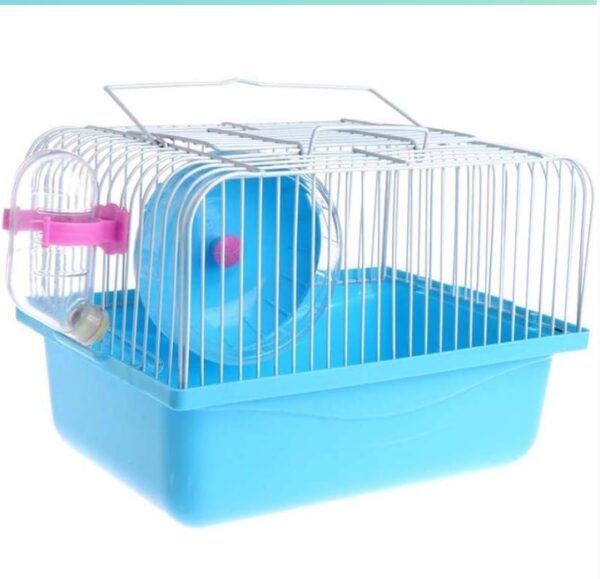 Pet Hamster Cage with Running Wheel Water Bottle Food Basin Portable Carrier House Mice Home Habitat for Going Out, Traveling (Blue) | EZ Auction