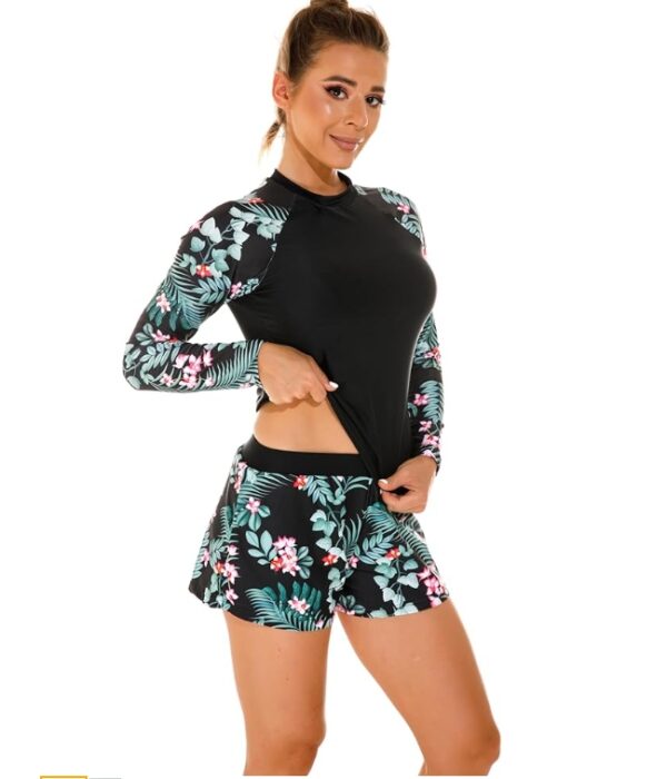 SIZE M* Women's Long Sleeves Rash Guard Athletic Swim Aztec Tankini Sets Swimsuit | EZ Auction