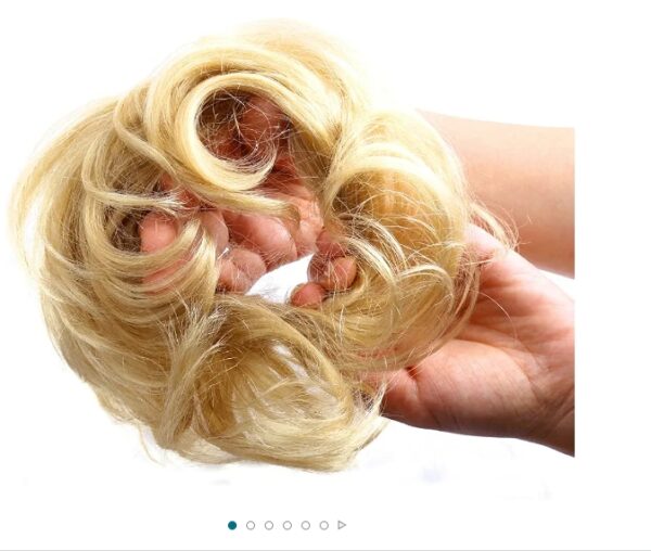 Bella Hair 100% Human Hair Bun Extension, Messy Bun Hair Scrunchies for Women Wavy Curly Up-Do Hairpieces (#60 Platinum Blonde/Light Ash Blonde) | EZ Auction