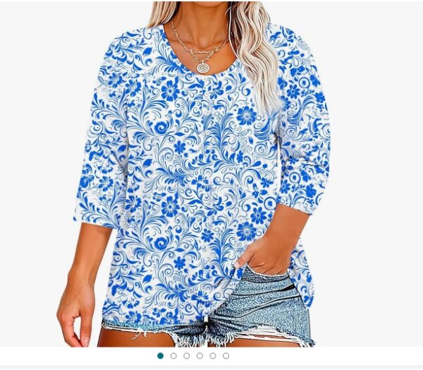 SIZE L*Plus Size Womens Going Out Tops 3/4 Sleeve V Neck Summer Shirts 2024 Button Down Blouses Loose Floral Print Clothes | EZ Auction