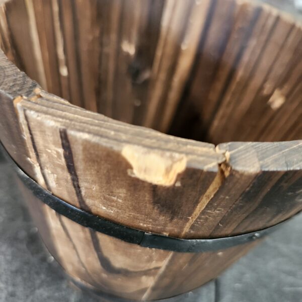 ***CHIPPED***Rustic Wood Whiskey Barrel Planter Box Round Small Wooden Garden Flower Pot | EZ Auction