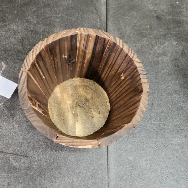 ***CHIPPED***Rustic Wood Whiskey Barrel Planter Box Round Small Wooden Garden Flower Pot | EZ Auction