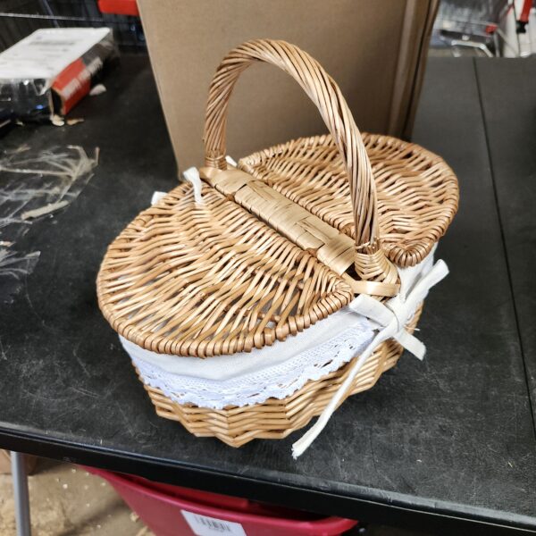 Wicker Picnic Basket with Lid and Handle Sturdy Woven Body with Washable Lining for Easter,Mother's Day,Outdoor Camping | EZ Auction