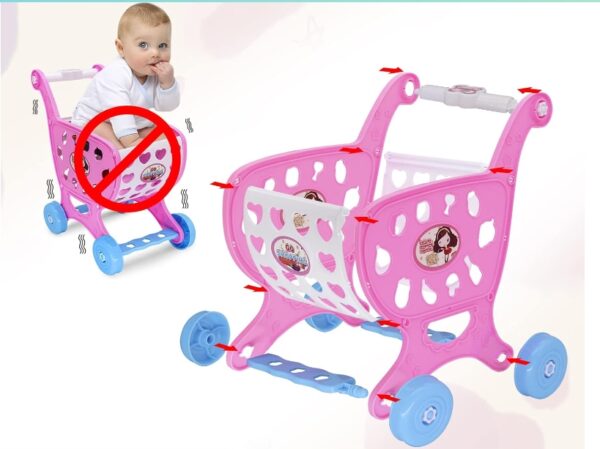 Kids Shopping Cart, 41 Pcs Toys Shopping Cart for Kids, Pretend Play Food Toys Trolley with Realistic BBQ Accessories, Role Play Educational Kitchen Play Food Toy for Boy Girl Kid Toddler (Pink) | EZ Auction