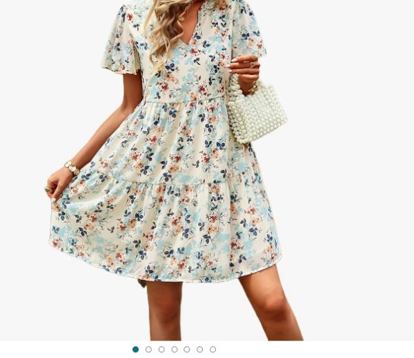 SIZE M *Dresses for Women 2024，V Neck Printed Floral Short Dress Spring and Summer Boho Casual Vacation Dress | EZ Auction