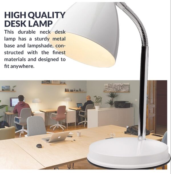 Newhouse Lighting Oxford White Metal Flexible LED Goose Neck Lamp for Desk or Table with 1 Free 6-Watt LED Bulb Included | EZ Auction