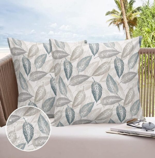 Throw Pillow Covers, Outdoor Pillow Covers, Blue Grey Tropical Palm Leavs Pillow Covers 18x18 Inch, Throw Pillows Pack of 2 Waterproof Outdoor Pillows, Throw Pillows for Couch | EZ Auction