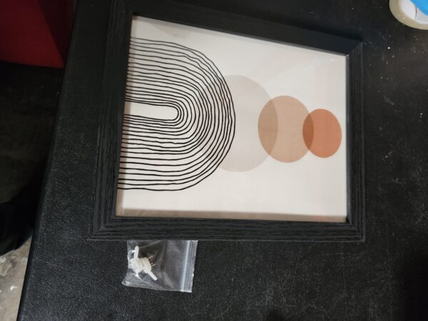 Mid Century Modern Minimalist on Clear Acrylic - Neutral Geometric Black Orange Minimal Abstract Art Artwork Wall Decor - 195 (Black Frame, 5x7 inches) | EZ Auction