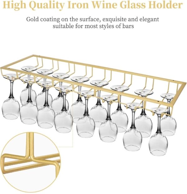 Xverycan Wine Glass Rack Under Cabinet, 8 Row Extreme Large Stemware Hanger, Metal Wine Glass Holder, DIY Bar Glass Storage Rack for Bar Counter, Kitchen, Screws Included (Gold) | EZ Auction