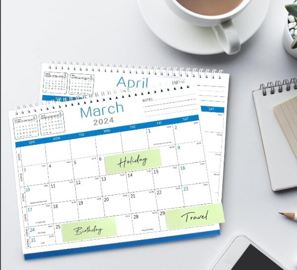 Desk Calendar 2024-2025 Monthly Desk Calendar from January 2024-June 2025 10"×8" Standing Flip Desktop Calendar with Strong Twin-Wire Binding Thick Paper and Writing Blocks for New Year and Christmas | EZ Auction