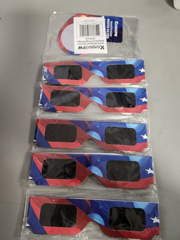 Solar Eclipse Glasses AAS Approved 2024, (10 Pack) CE and ISO Certified Eclipse Observation Glasses, Safe Shades for Direct Sun Viewing, Bonus Smartphone Photo Filter Lens, American Flag Design | EZ Auction