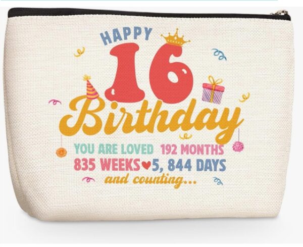 Sweet 16 Gifts for Girls 16th Birthday Makeup Bag Cosmetic Travel Bag Pouch 16 Year Old Girl Gifts 2008 16th Birthday Decorations Gifts for Teenage Girls Daughter Granddaughter for Friendship Birthday | EZ Auction