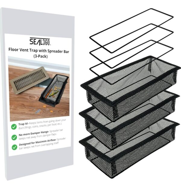 SEAL360 Floor Vent Screen Net, Perfect Home and RV Accessory, Vent Mesh Catches Items at Home and On The Road, Keeps Bugs Out, Patent Pending, 2”x10” (3-Pack) | EZ Auction