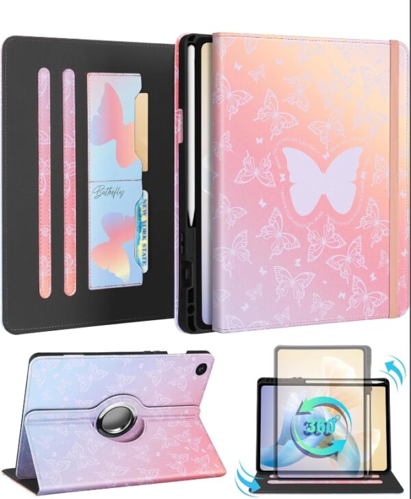 for Samsung Galaxy Tab A9 Plus Case 11 Inch - for Women Girls Kids Cute Rotating Stand Folio Cover with Pencil Holder & Card Slot Girly Kawaii Butterfly Design for Samsung A9 Plus Tablet Cases | EZ Auction