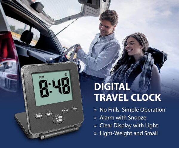 Digital Travel Alarm Clock - No Bells, No Whistles, Simple Basic Operation, Loud Alarm, Snooze, Small and Light, ON/OFF Switch, 2 AAA Battery Powered, Black | EZ Auction