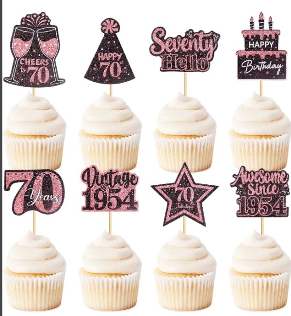 24 Pack Vintage 1954 Cupcake Toppers Happy 70th Cheers to 70 Cupcake Toppers Picks Seventy Hello Awesome since 1954 Cupcake Toppers 70 Years Happy Birthday Party Decoration 70 Pink | EZ Auction