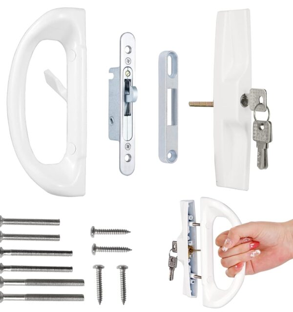 Patio Sliding Door Handle Set with Mortise Lock, Perfect Replacement Sliding Door Handle with Key Lock Fits Patio Doors Thickness 1-1/2" to 1-3/4", 3-15/16" Screw Hole Spacing, Reversible Design | EZ Auction