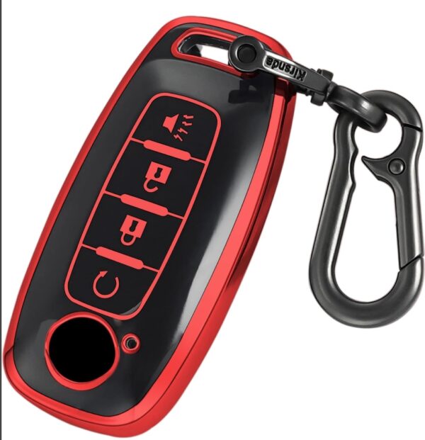 Key fob Cover case with Metal Keychain Compatible with Nissan,Soft TPU Protection Key Case/Skin,4 Buttons Compatible with 2023 2024 Pathfinder Rogue Remote Key(Red) | EZ Auction