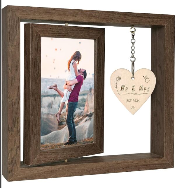 ***2023***Rotating Floating Mr and Mrs EST 2024 Picture Frame, Wedding Gifts for Couples 2024 Engagement Gifts Bridal Shower Gifts for Bride to Be, Display Two 4x6 | EZ Auction