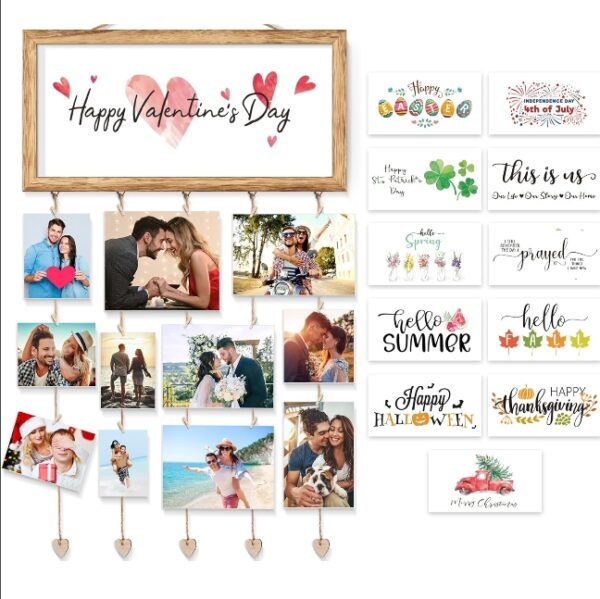 ***HELLO SUMMER****Valentines Day Cards Holder Valentines Day Decorations for the Home Wall Display Hanging Photo Holder with 30 Photo Clips & 10 Interchangeable Sayings Valentines Day Gifts For Her Girlfriends Kids | EZ Auction