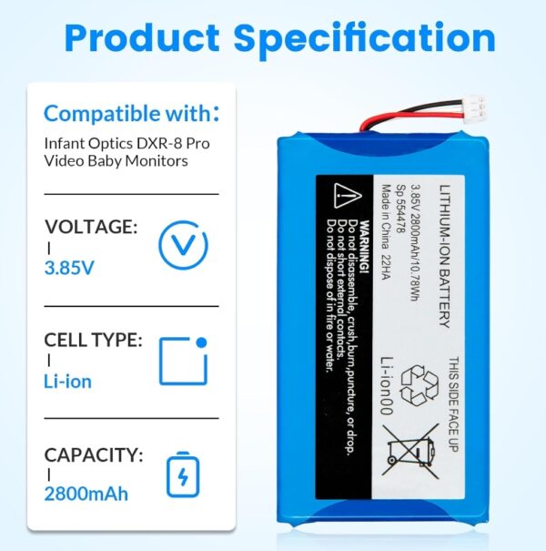 Replacement for Infant Optics DXR-8 Pro Battery Sp 554478 3.85V 2800mAh Lithium Ion Battery (Not Compatible with DXR-8 Baby Monitor) | EZ Auction