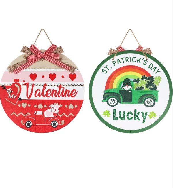 Valentines Day Decor & St Patricks Day Decorations, MEETYAMOR Red Green Truck Hanging Valentines Decorations, Heart Shamrock Ornaments Valentine Decor for The Home,Front Door, Wall | EZ Auction