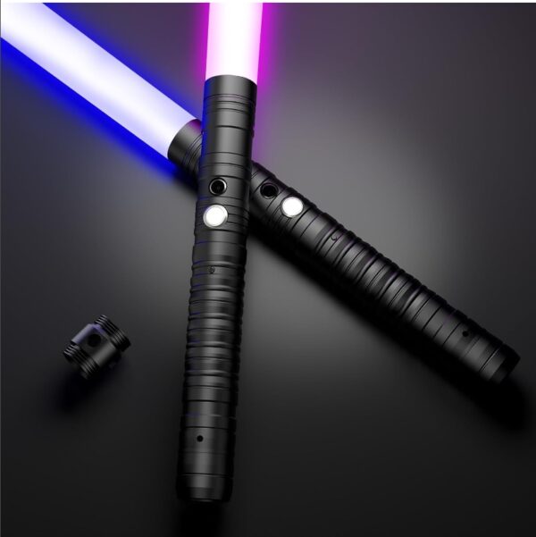 Dueling Lightsaber 2 Pack, RGB 7 Color and 3 Sound Mode with Aluminum Alloy Handle, Rechargable 2-in-1 Light Up Saber Toy for Kids and Adults | EZ Auction