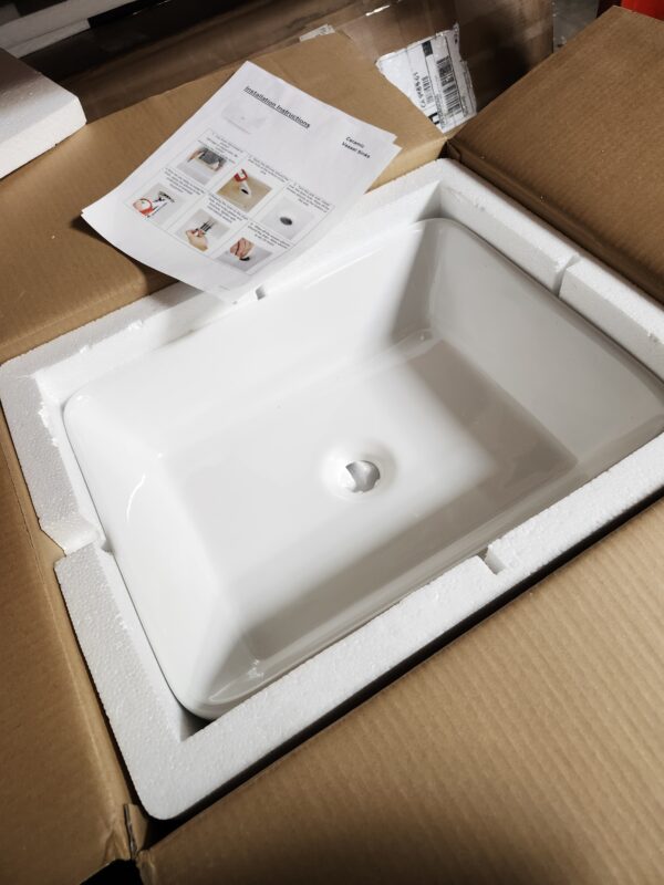 Sinber 19" x 15" x 5.31" White Rectangular Ceramic Countertop Bathroom Vanity Vessel Sink BVS1915A-OL | EZ Auction